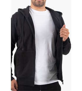 Şardonlu Fermuarlı Kapüşonlu Siyah Sweatshirt Polar Hırka