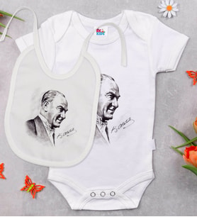 BK Kids Atatürk Temalı Beyaz Bebek Body Zıbın ve Mama Önlüğü Hediye Seti-10
