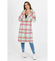 Neşeli Butik Kadın Düğme Detaylı Cepli Ekose Kaşe Kaban NB9018 (Mint Yeşili)