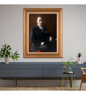Altın Varaklı Çerçeveli Paspartulu Atatürk Tablo TR0985 (Gold)