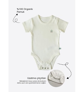Organik New Basic Uzayan Kısa Kol Body Bebek Boy Ekru