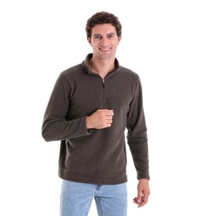 Hatemoğlu Haki Regular Fit Düz Yarım Boy Fermuarlı Polar Sweatshirt