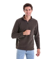 Hatemoğlu Haki Regular Fit Düz Yarım Boy Fermuarlı Polar Sweatshirt