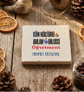 Kişiye Özel Din Kültürü Öğretmeni Bardak Altlığı Öğretmenler Günü Hediyesi (Krem)