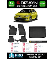 S-Dizayn VW Golf 8 Otomatik 3D Pro Havuzlu Paspas ve Üst Bagaj Havuzu Seti (2'li SET) 2021-2024 A+ Kalite