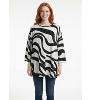 Oversize Siyah Beyaz Desenli Kadın Triko Bluz