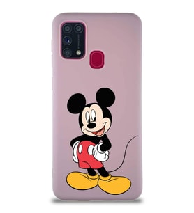 Samsung Galaxy M31 Soft Premier Kapak Mickey Mouse-E Tasarımlı Silikon Kılıf - Pudra (Şeffaf)