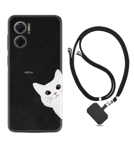 Xiaomi Redmi Note 11E Kılıf Resimli Boyun Askılı İpli Desenli Silikon Series Çılgın Kedi 1895