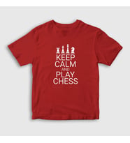 Presmono Unisex Çocuk Kırmızı Keep Calm And Play Chess Satranç T-Shirt 335780tt (Kırmızı)