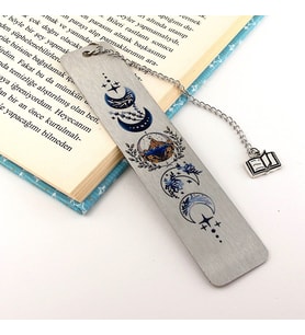 Ay Hilal Çiçekli Paslanmaz Çelik Bookmark Metal Ayraç Kitap Ayracı Zincirli AY048