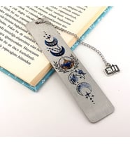 Ay Hilal Çiçekli Paslanmaz Çelik Bookmark Metal Ayraç Kitap Ayracı Zincirli AY048