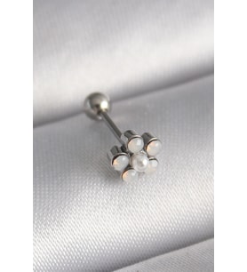 316L Çelik Gümüş Renk Zirkon Taşlı Çiçek Model Tragus Piercing 5886