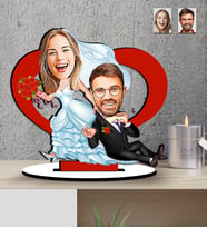 Sevgililer Günü Hediyesi ,Yılbaşı Hediyesi   Kalpli Karikatür   Mdf  Biblo (Çok Renkli)
