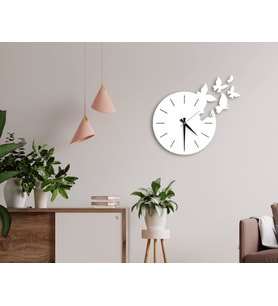 BK Home Dekoratif 45cm Ahşap Duvar Saati-57 (Beyaz)