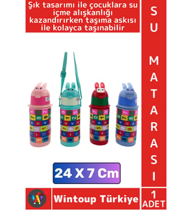 #SuMatarası Ofis Okul Çocuk Su İçme Alışkanlığı Eğitici Matematik Oyunlu Pipetli Askılı Su Matarası