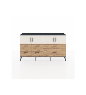 Arges Konsol 4 Raflı 6 Çekmeceli 4 Kapaklı 176x30x99 Antrasit-Aytaşı/Çam