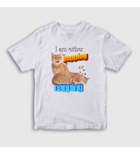 Presmono Unisex Çocuk Beyaz Yapping Hediye Turuncu Kedi Kedili T-Shirt 505189tt