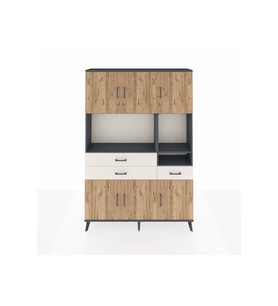 Arges Dolap 9 Raflı 3 Çekmeceli 6 Kapaklı 132x30x195 Antrasit-Çam/Aytaşı