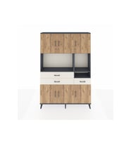 Arges Dolap 9 Raflı 3 Çekmeceli 6 Kapaklı 132x30x195 Antrasit-Çam/Aytaşı