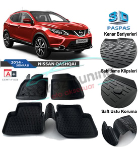 Nissan Qashqai Havuzlu 3D Paspas Niken Siyah 2014 Sonrası