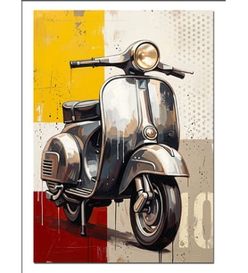 Retro Silver Motosiklet Scooter İllüstrasyonu Dekoratif Kanvas - Mdf Ahşap Tablo