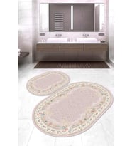 Dijital Baskılı Kaymaz Taban Yıkanabilir Oval 2'li Klozet Takımı Banyo Paspası NOKZ-HK-172 (Pembe)