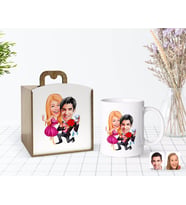 BK Gift Kişiye Özel Ahşap Kutuda Sevgililer Karikatürlü Beyaz Kupa Bardak-9
