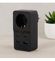 Termal Akım Korumalı Duvar Prizi - 1 Priz, 2xUSB, 2xType-C (10A/2500W) Siyah
