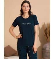 Boyraz Slim Fit Dar Kesim Kadın Milan Bisiklet Yaka Kısa Kol Pijama Takımı 11002Y - 1 Adet (Yeşil)