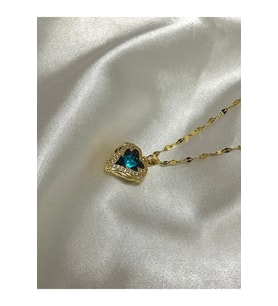 Yüksek Kalite Çelik Mavi Kristal Kalp Kolye Gold 40 Cm Okyanusun Kalbi