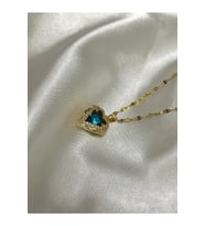 Yüksek Kalite Çelik Mavi Kristal Kalp Kolye Gold 40 Cm Okyanusun Kalbi (Standart)