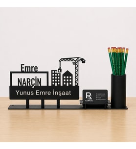 İnşaat Firmalarına Özel Masa İsimliği - Kişiye Özel, Mesleklere Özel İsimlik - Metal Ofis İsimliği, Kalemlik ve Kartlık Seti- Yeni İş, Terfi Hediyesi