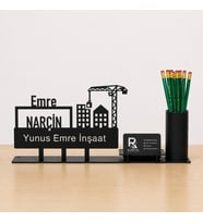İnşaat Firmalarına Özel Masa İsimliği - Kişiye Özel, Mesleklere Özel İsimlik - Metal Ofis İsimliği, Kalemlik ve Kartlık Seti- Yeni İş, Terfi Hediyesi