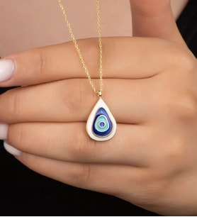 Saklı Takı 925 Ayar Gümüş Mineli Damla Nazar Kolye