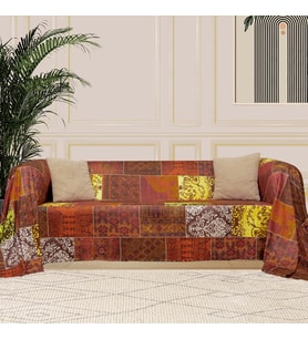 CONCEPT SoftMicro Koltuk Örtüsü Çekyat Örtüsü Koltuk Şalı Etnik Desenli Boho Patchwork Kaymaz Kiremit 180x300 cm