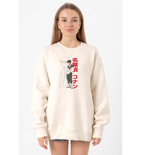 Detective Conan Anime Shinichi Kudo Ekru Kadın 2ip Sweatshirt