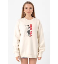 Detective Conan Anime Shinichi Kudo Ekru Kadın 2ip Sweatshirt