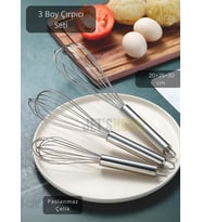 3’lü Set Çelik Çırpıcı Yumurta Çırpıcı Kek Çırpıcı Çorba Çırpıcısı 20-25-30 cm