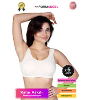 #Büstiyer Dikişsiz Seamless Kadın Esnek Yumuşak Kumaş Kalın Askılı Pedli Spor Büstiyer - 5 Adet (Ten)