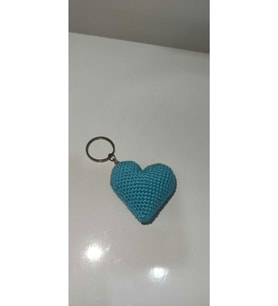 Amigurumi Hediyelik Dağıtmalık Düğün Kına Nikah Toptan Örgü Kalp Anahtarlık açık mavi