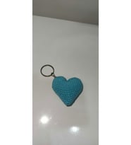 Amigurumi Hediyelik Dağıtmalık Düğün Kına Nikah Toptan Örgü Kalp Anahtarlık açık mavi (Çok Renkli)