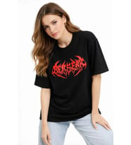 Baskılı T-Shirt Yazlık Kısa Kol Bisiklet Yaka Rahat Kalıp Tişört - Siyah