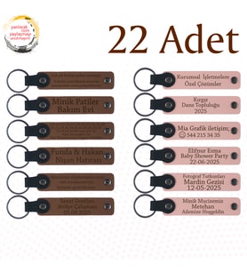 A Kahve & Yavru Ağzı, Nişan Merasimlerine Değer Katan Hediye, 22’li Set, Tarih Ve İsimli Deri Hatıra