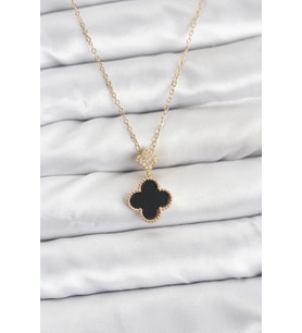 316L Çelik Zincir Gold Renk Yonca Model Zirkon Taşlı Kadın Kolye - TJ-BKO10863
