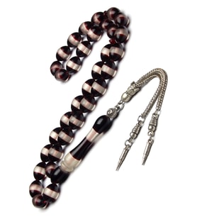 Alpaka Püsküllü 7x11mm Bordo Beyaz Sürmeli Yeşil Fosforlu Toz Kehribar Tesbih (Çok Renkli)