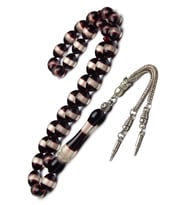 Alpaka Püsküllü 7x11mm Bordo Beyaz Sürmeli Yeşil Fosforlu Toz Kehribar Tesbih (Çok Renkli)