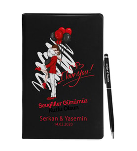 Sevgililer Gününe Özel Siyah Defter Kalem Seti 18