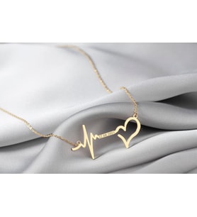 Minimal Şık Kalp Atışı Tarih Kolye 925K Gümüş Sevgiliye Hediye (Gold)