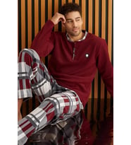 Pijamoni Erkek Düğme Yaka Kışlık Polar Pijama Takımı 6100/15 - 1 Adet (Bordo)