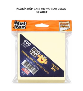 Klasik Küp Not Kağıdı Sarı 400 Yaprak 75x75 mm 10 Adet